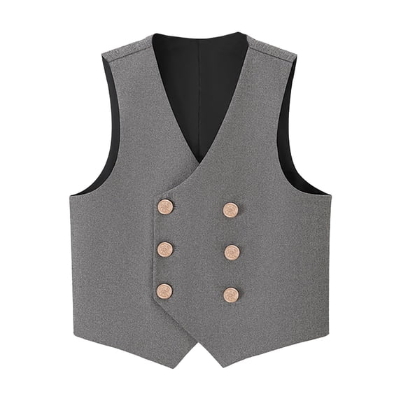 AWZXDE Boys Double Button Front Formal Suit Vest School Style For Kids boys vest Grey,15-16 Years