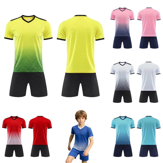 AWZXDE Boys Girls Children Football Sports Basketball Tracksuit Shorts T Shirt Sportswear Outdoor Activewear Set Yellow,11-12 Years