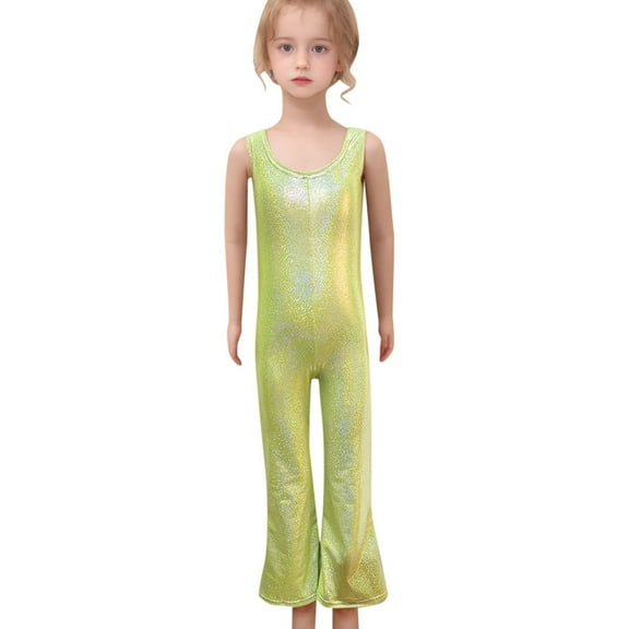 AWZXDE Boys Girls Sequin Tight Stretch Jumpsuit Sleeveless Crew Neck Trousers Bottoms Girls Bodysuit Light Greenï¼3-4 Years