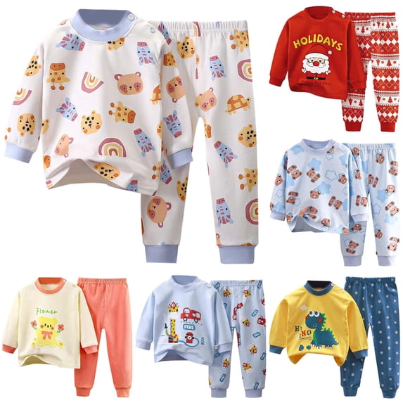 AWZXDE Boys Girls Pajamas Long Sleeve Comfort Suit Kids Toddler Children Soft Nightgown Set Beige,12-18 Months
