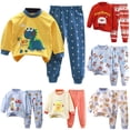 thumbnail image 1 of AWZXDE Boys Girls Pajamas Long Sleeve Comfort Suit Kids Toddler Children Soft Nightgown Set Blue,12-18 Months, 1 of 3