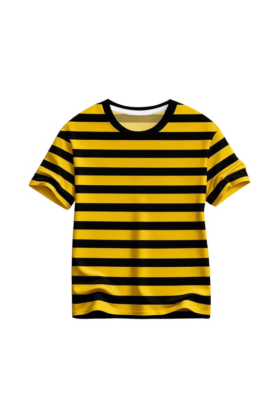 Boys Girls Patterned Short Sleeve Shirt Casual Tee Comfortable Cotton Crewneck Youth Fashion Daily Wear For Kids