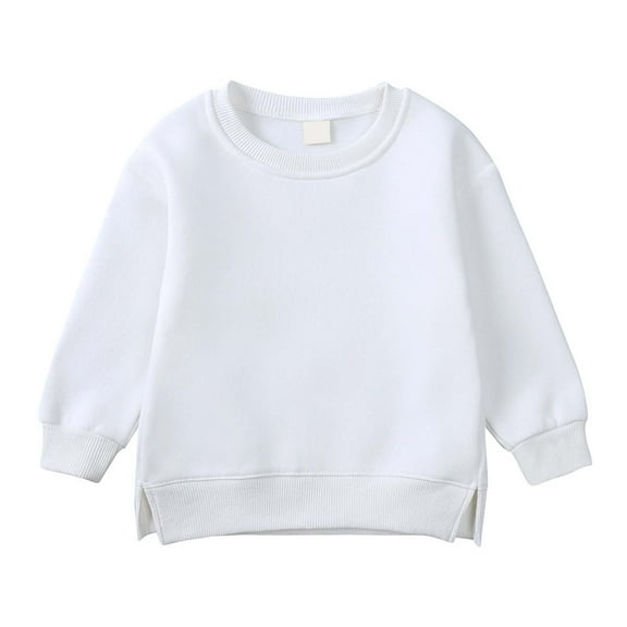 AWZXDE Boys Girls Sweatshirt Versatile Round Neck Kids Pullover Solid Color Lined Warm Baby Top Fall Winter Outfit White,12-18 Months