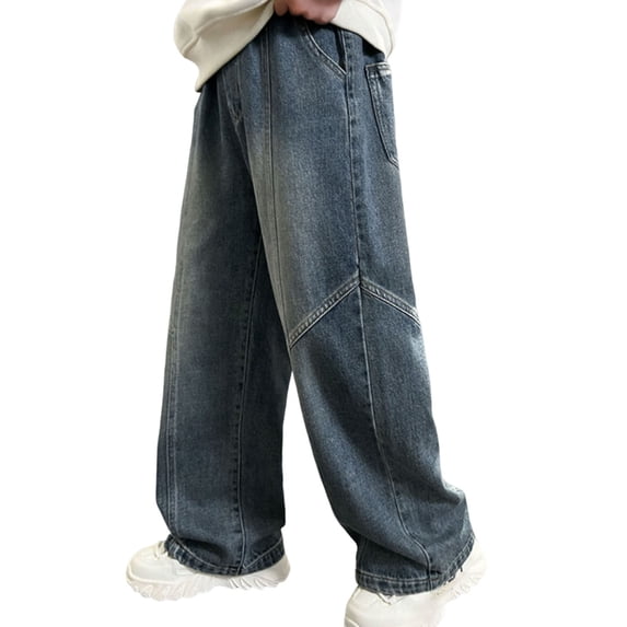 AWZXDE Boys Jeans 2026 Wide Leg Loose Fit Cargo Style Trousers For Daily Casual Wear