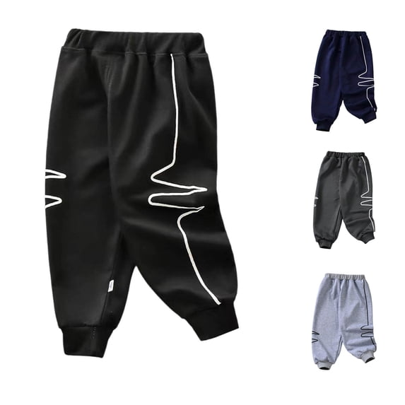 AWZXDE Boys Jogger Sweatpants Elastic Waist Ribbed s Geometric Line Print Loose Fit Casual Trousers Soft Knit Pants For Kids Daily Sports Outdoor Playe Play Black - 12-18 Months