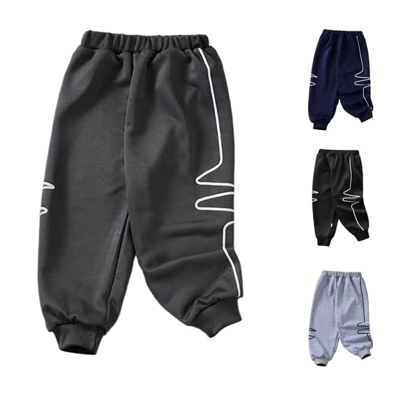 AWZXDE Boys Jogger Sweatpants Elastic Waist Ribbed s Geometric Line Print Loose Fit Casual Trousers Soft Knit Pants For Kids Daily Sports Outdoor Playe Play Grey - 4-5 Years