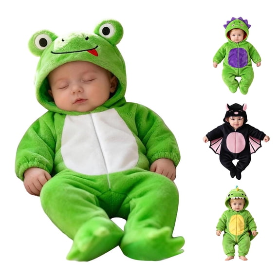 AWZXDE Boys Rompers Character Hooded Zip Front Footed Long Sleeve Soft Jumpsuit For Indoor Loungewear Themed Outfit Daily Rest Wear 1-Green - 9-12 Months