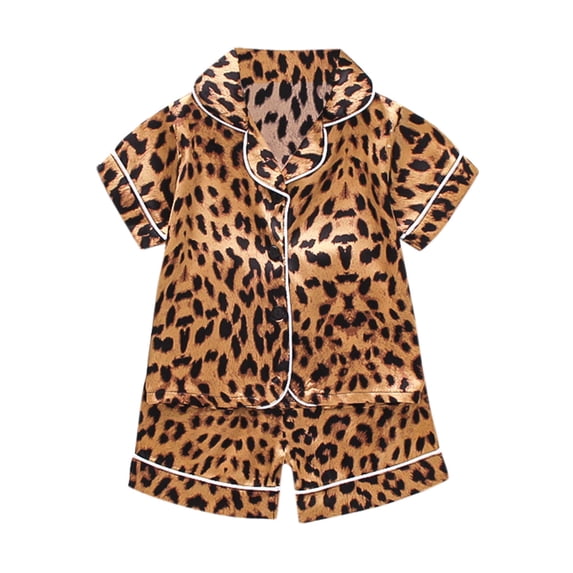 AWZXDE Boys Leopard Print Button Down Short Sleeve 2PCS Pajama Set Toddler Kids Gold,0-12 Months