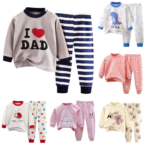 AWZXDE Boys Long Sleeve Comfort Suit Kids Pajamas Toddler Children Nightgown Soft Loungewear Dark Blue,3-6 Months