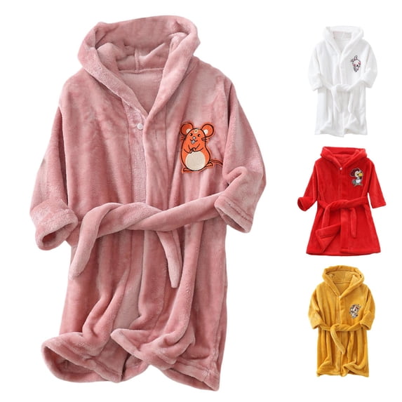 AWZXDE Boys Long Sleeve Facecloth Cartoon Hooded Warm Pajamas Bathrobe with Pockets Pink,18-24 Months