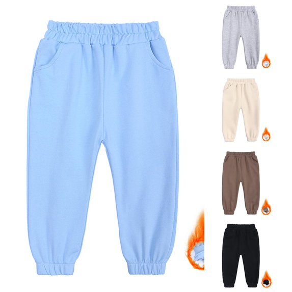 AWZXDE Boys Loungewear Pants Lined Jogger Trousers Elastic Waist With Side Pockets Casual Warm Pants For Outdoor Play Sky Blue - 4-5 Years