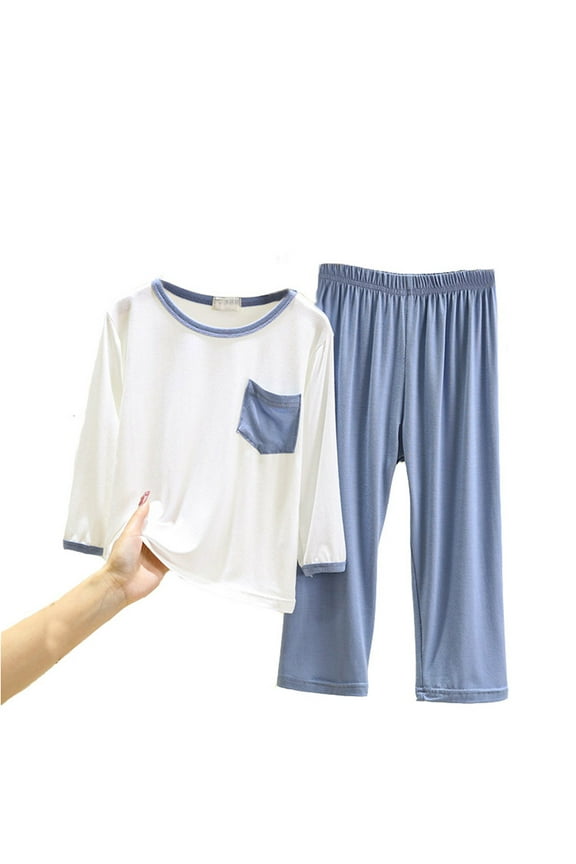 Boys Outfits Children 3/4 Sleeve Homewear Lightweight Loose Soft Pajama T-Shirt Pants Big Kids Casual Set Boys Set Home Wear Blue,18-24 Months