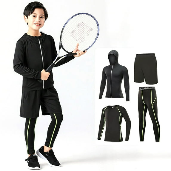 AWZXDE Boys Outfits Children Sportswear Tight Fit Set Basketball Football Running Training Quick-Dry Breathable Boys Set Performance Attire Green,2-3 Years