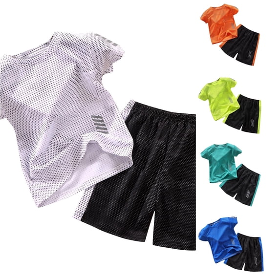 AWZXDE Boys Outfits Set Kids Sports Shorts Quick Drying Tracksuit 2 Piece Basketball Performance Tank Top Mesh White,10-12 Years