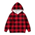 thumbnail image 1 of AWZXDE Boys Plaid Hoodie Sweatshirt with Pocket Cute Casual Pullover Long Sleeve Versatile Indoor Playwear for Kids Red,12-24 Months, 1 of 4