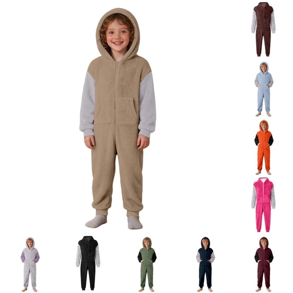 AWZXDE Boys Play Jumpsuits Hooded One Piece Outfit Zip Front With Side Pockets For Holiday Indoor Wear Family Gatherings And Casual Home Play