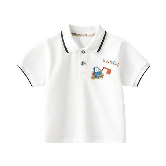 AWZXDE Boys Polo Shirt Short Sleeve Lovable Print Comfortable Cotton T Shirt Casual Toddler Boy Shirts For Kids White5，3-4 Years