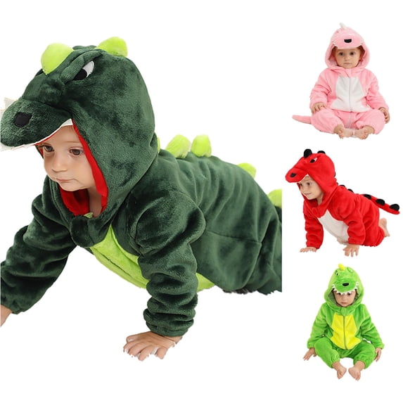 AWZXDE Boys Rompers Dinosaur Animal Cosplay Hooded Zip Up Elastic Tail Design Warm Casual Holiday Jumpsuit Dark Green - 2-3 Years