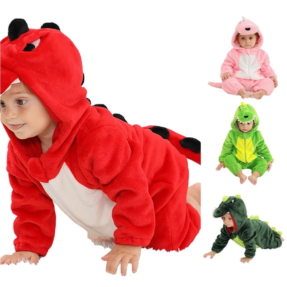 AWZXDE Boys Rompers Dinosaur Animal Cosplay Hooded Zip Up Elastic Tail Design Warm Casual Holiday Jumpsuit Red - 3-4 Years