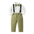 thumbnail image 1 of AWZXDE Boys Set Cold Season Bow Tie Long Sleeve Shirt Suspenders Pants 3-Piece Gentleman Attire Green,4-5 Years, 1 of 5