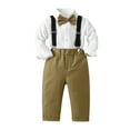 thumbnail image 1 of AWZXDE Boys Set Cold Season Bow Tie Long Sleeve Shirt Suspenders Pants 3-Piece Gentleman Attire Khaki,12-18 Months, 1 of 5