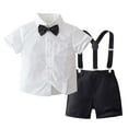 thumbnail image 1 of AWZXDE Boys Set Gentleman Formal Solid Short Sleeve Shirt Bow Tie Suspenders Warm Weather Children Wear White,12-24 Months, 1 of 8
