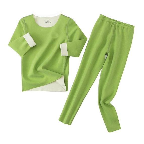 AWZXDE Boys Set Warm Base Layer Soft Lined Thermal Underwear Homewear for Kids Boys Girls Indoor Comfort Clothing Green,4-5 Years