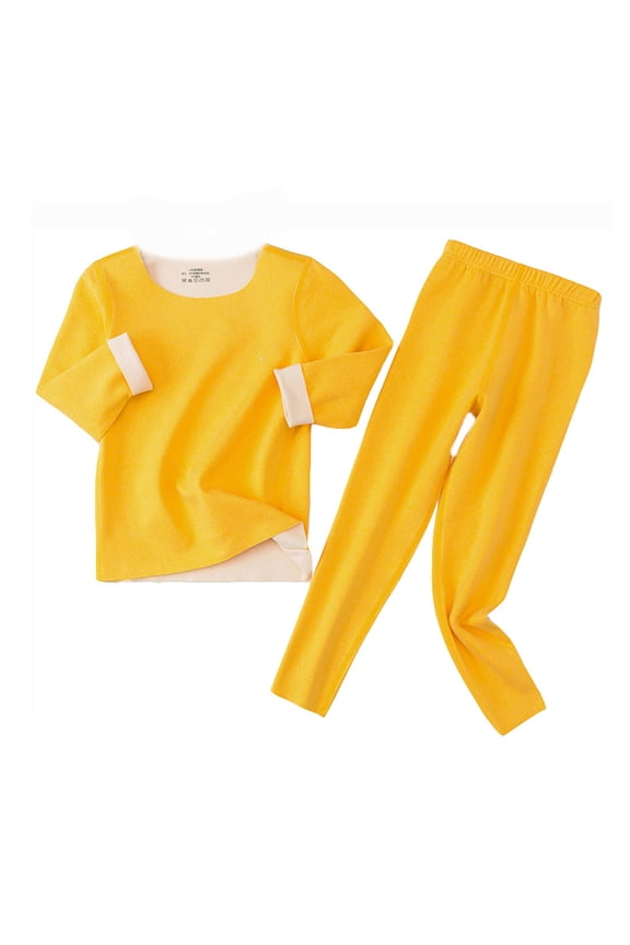 Boys Set Warm Base Layer Soft Lined Thermal Underwear Homewear for Kids Boys Girls Indoor Comfort Clothing Yellow,4-5 Years