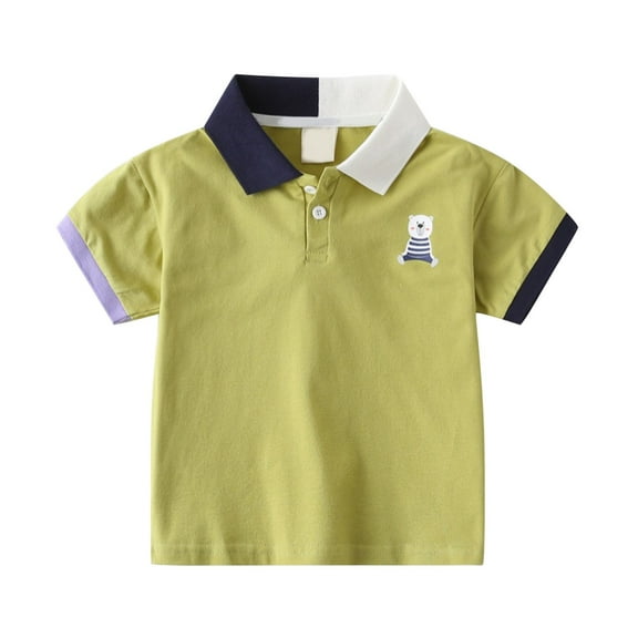 AWZXDE Boys Short Sleeve Polo Shirt Summer Color Block Collar Fashion Top Casual T Shirts For Boys 1-7Y Green，4-5 Years