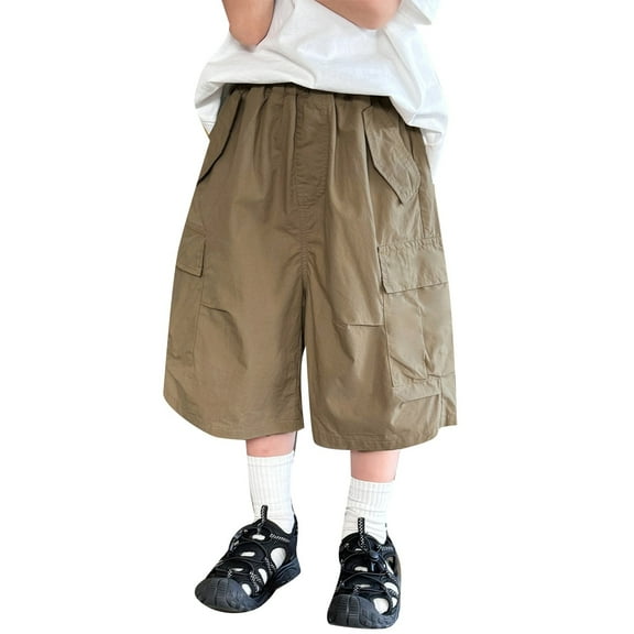 AWZXDE Boys Shorts Children Fashion Work Elastic Waistband Summer Loose Shorts For 1 To 12 Years Old Casual Playwear Khaki