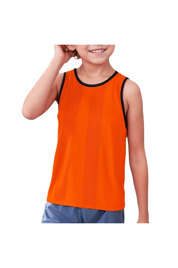 Boys Sleeveless Solid Color Vest Top Side Split Fitness Sports Casual Loose Athletic Garment boys vest Orange,3-9 Years