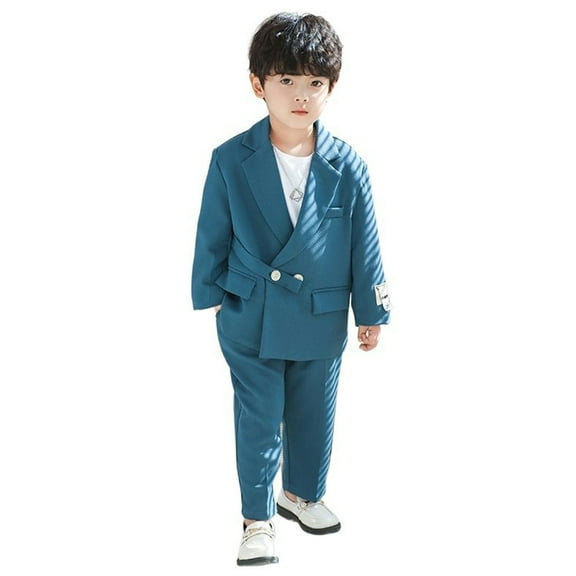 AWZXDE Boys Suits Casual Jacket Fall British Handsome Suit Set Speaker Stage Performance Formal Wear Blue,5-6 Years