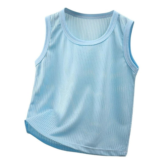 AWZXDE Boys Summer Sleeveless Mesh Tank Top Breathable Athletic Activewear For Kids Toddler To Youth boys vest Light Blue,8-9 Years