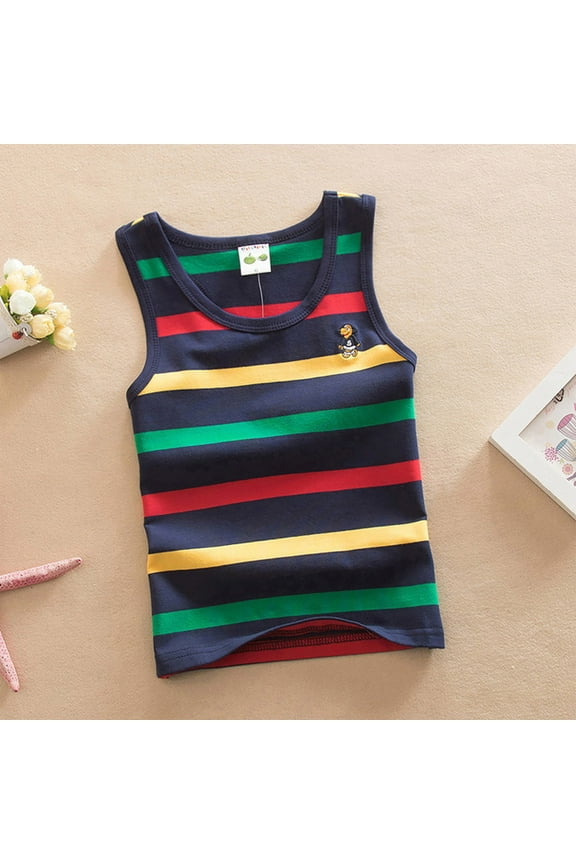Boys Summer Tank Tops Rainbow Striped Sleeveless Muscle Shirt Comfortable Stretchy Casual Wear For Kids Age 3 To 14 Years Athletic Play Black,3-4 Years