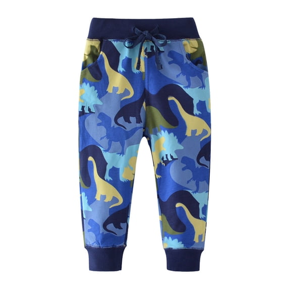 AWZXDE Boys Sweatpants Dinosaur Printed Jogger Pants Elastic Waist Soft Breathable Casual Trousers For Toddler Boys Outdoor Play Blue - 6-7 Years