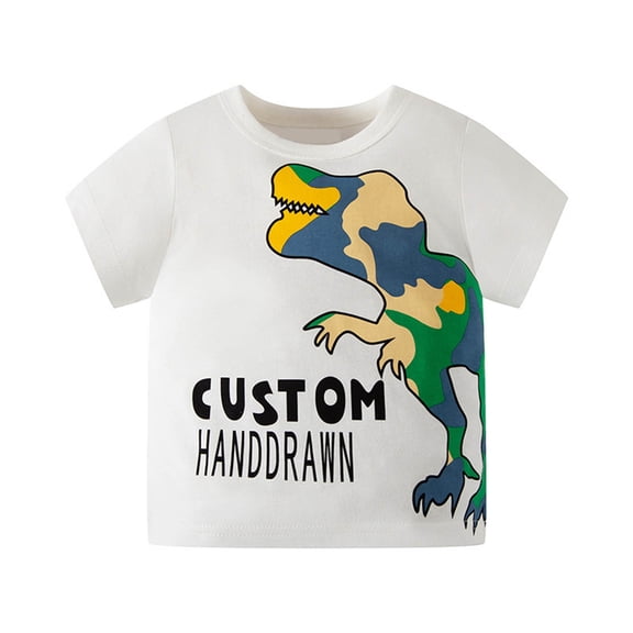 AWZXDE Boys T Shirt Short Sleeve Dinosaur Pattern Print Comfortable Breathable Casual Top For Toddler Kids t shirts for boys White,18-24 Months