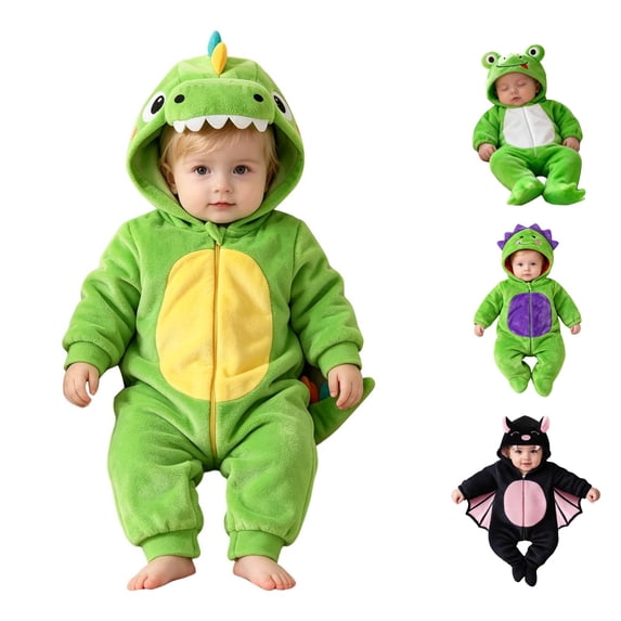 AWZXDE Boys Rompers Character Hooded Zip Front Footed Long Sleeve Soft Jumpsuit For Indoor Loungewear Themed Outfit Daily Rest Wear 3-Green - 6-9 Months