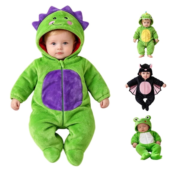 AWZXDE Boys Rompers Character Hooded Zip Front Footed Long Sleeve Soft Jumpsuit For Indoor Loungewear Themed Outfit Daily Rest Wear 4-Green - 0-1 Months