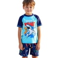 thumbnail image 1 of AWZXDE Boys Two Piece Swim Set Cartoon Print Rash Guard Shirt with Swim Trunks for Summer Beach, 1 of 8