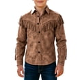thumbnail image 1 of AWZXDE Boys Western Fringe Shirt Jacket Long Sleeve Button Down Loose Fit Top for Youth Casual Outdoor Wear Brown,11-12 Years, 1 of 8
