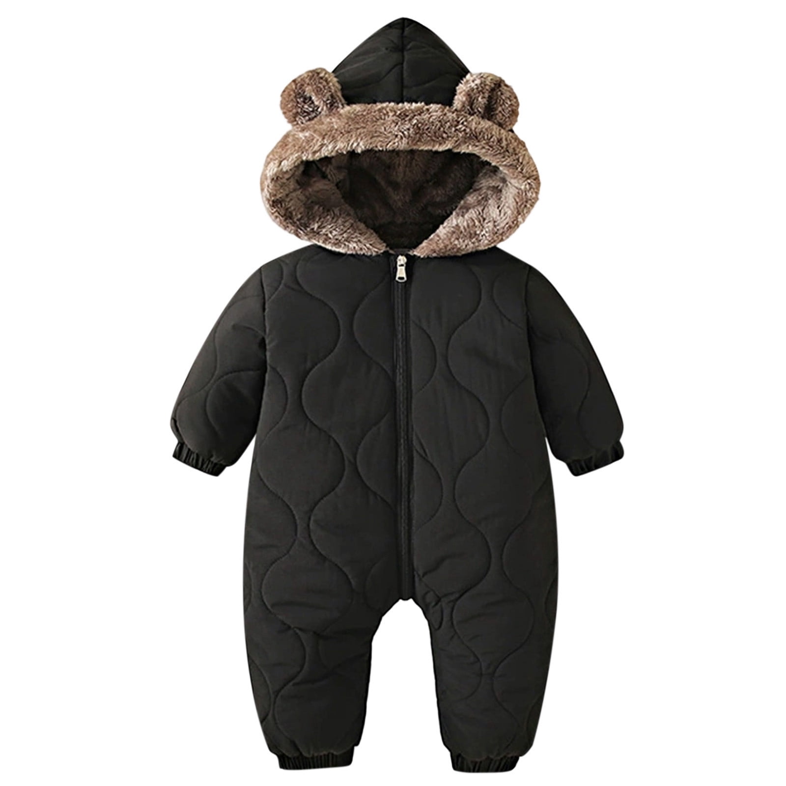 Baby Boy Hooded Winter Romper – Brown & Beige Warm Jumpsuit main image 1