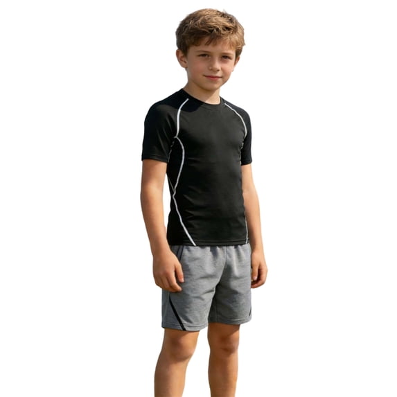 AWZXDE Boys Youth Gym Shirts Compression Athletic Performance Top Wicking Breathable For Sports Training Activewear Light Gray