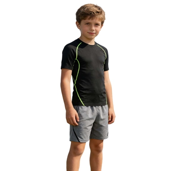 AWZXDE Boys Youth Gym Shirts Compression Athletic Performance Top Wicking Breathable For Sports Training Activewear Light Green