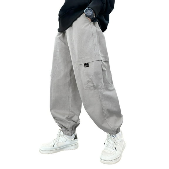 AWZXDE Boys cargo pants autumn winter large kids style versatile loose cargo long pants for outdoor and casual Grey,5-6 Years