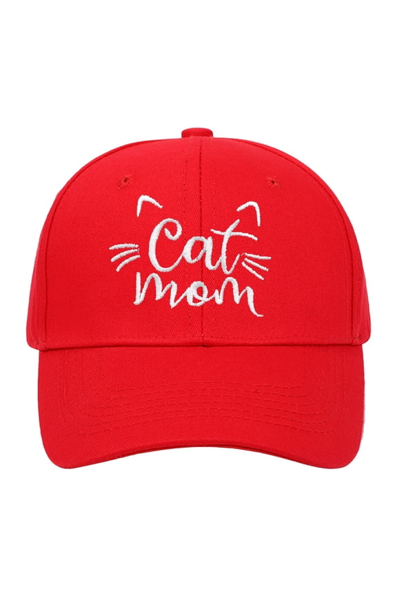 CAT MOM Embroidered Baseball Cap Adjustable Hard Top Summer Sun Hat For Cat Lovers Red,One Size