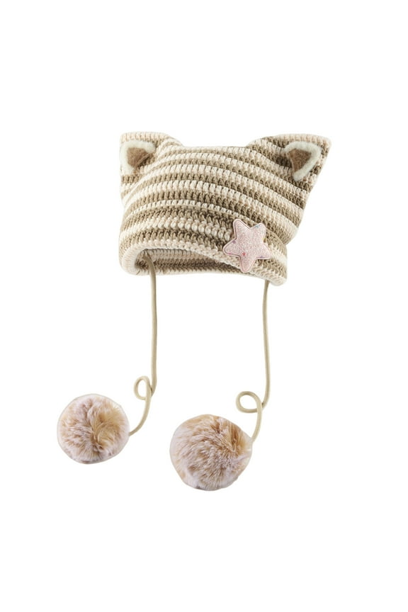 Cat Ear Crochet Hat With Celestial Theme Decoration Cute Winter Hats For Men And Women C