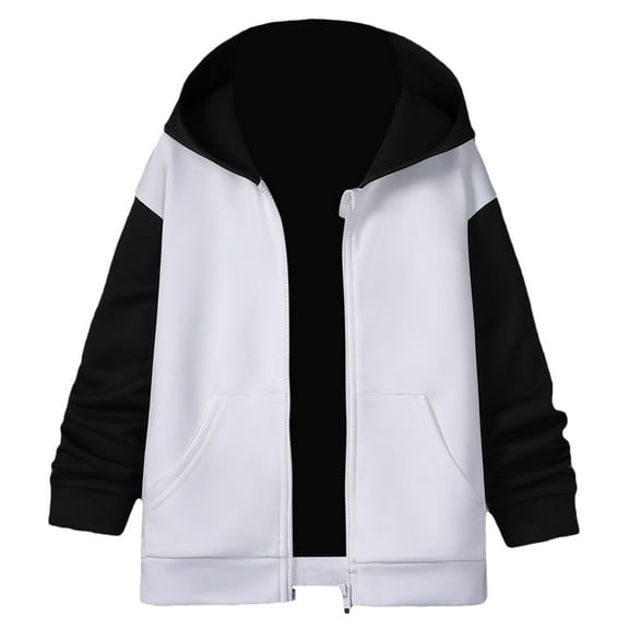 AWZXDE Child Boys Autumn Winter Long Sleeved Color Block Hooded Zipper Coat Top Clothes Boys Coat For Children And Youth White,7-8 Years