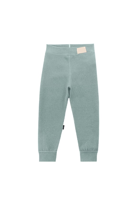 Children Base Layer Pants for Fall Winter, Pure Color Thick Warm Thermal Leggings for Boys and Girls, Mid Waist Long Trousers Light Green,100