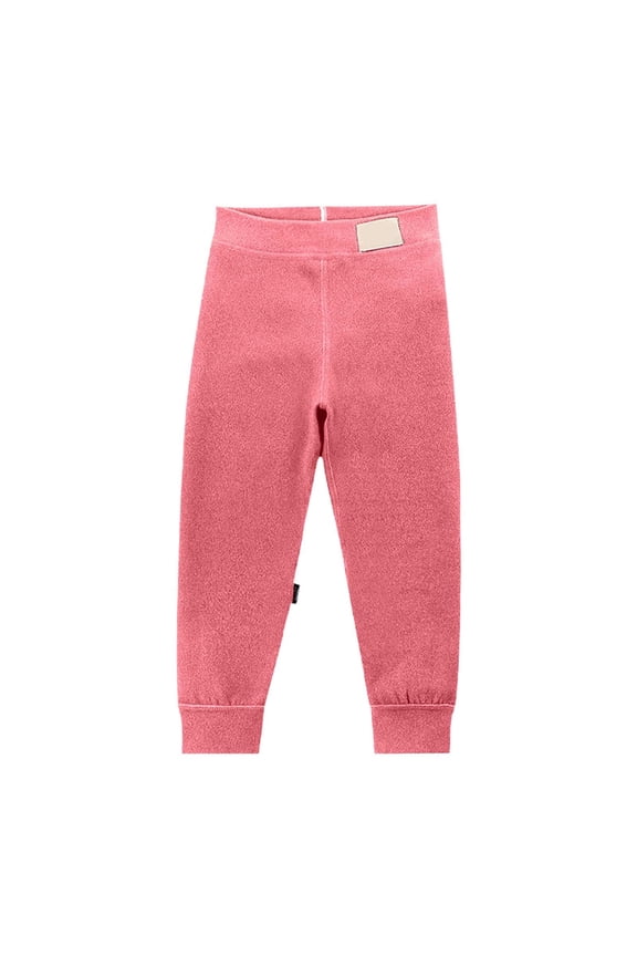 Children Base Layer Pants for Fall Winter, Pure Color Thick Warm Thermal Leggings for Boys and Girls, Mid Waist Long Trousers Pink,120