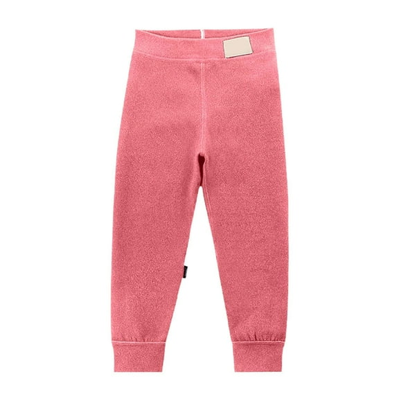 AWZXDE Children Base Layer Pants for Fall Winter, Pure Color Thick Warm Thermal Leggings for Boys and Girls, Mid Waist Long Trousers Pink,150
